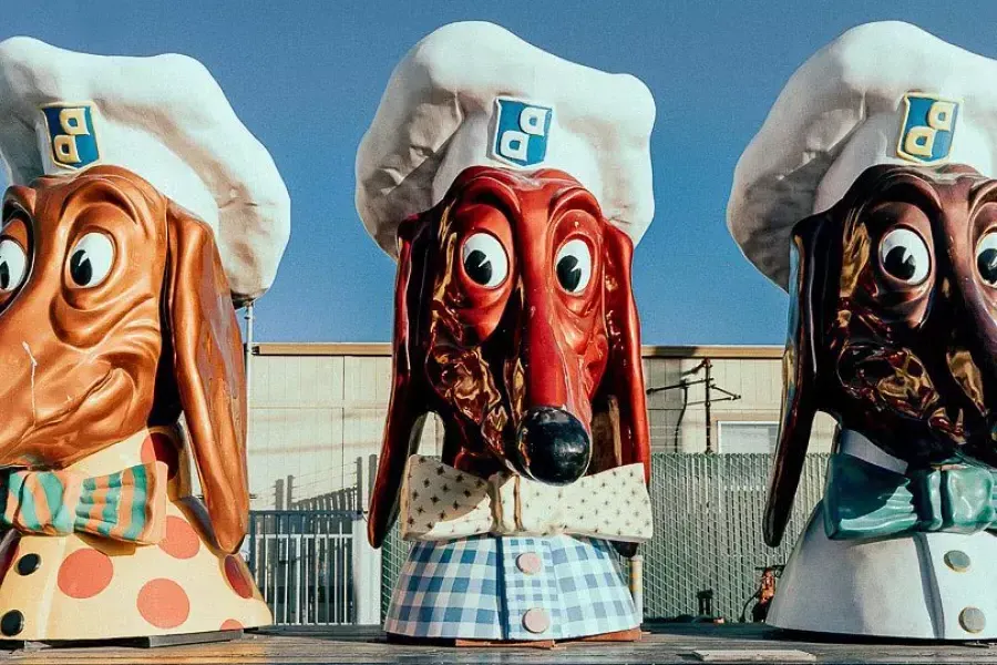 Three of the famous Doggie Diner heads on display.